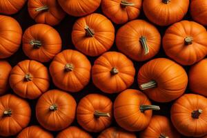 ai généré bouquet de Orange citrouilles, Haut voir. récolte, l'automne vacances concept photo