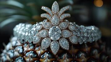 ai généré un artistique interprétation de une ananas fabriqué entièrement de diamants photo