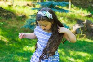 jolie peu fille dans le nature, fille dans été photo