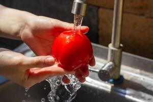 une mains la lessive baies en dessous de le l'eau photo