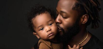 ai généré une père avec amour baisers le sien bébé garçon, passionné baiser pic photo