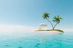 isolé tropical île avec plage chaise et paume des arbres photo