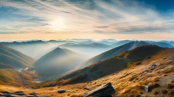 ai généré une Stupéfiant vue de le majestueux Montagne paysage à le coucher du soleil. établi avec génératif ai photo