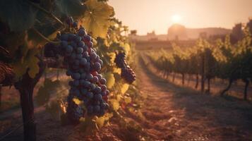 ai généré beauté de le coucher du soleil parmi le vignes. établi avec génératif ai photo