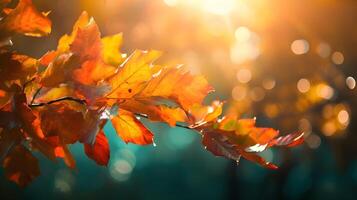 ai généré automnal félicité coloré feuilles balançant dans le parc. établi avec génératif ai photo