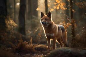 ai généré Renard dans une serein forêt. établi avec génératif ai photo