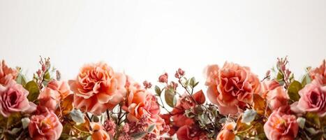 ai généré magnifique fleurs sur lumière toile de fond. établi avec génératif ai photo