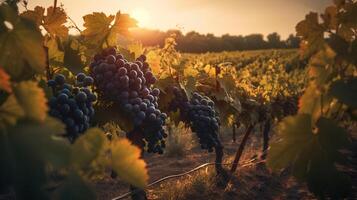 ai généré beauté de le coucher du soleil parmi le vignes. établi avec génératif ai photo