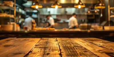 ai généré chefs à travail dans une animé restaurant cuisine pendant soir un service photo