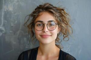 ai généré émotif portrait de content italien femme dans lunettes. ai généré photo