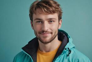 ai généré homme dans hiver tenue souriant photo