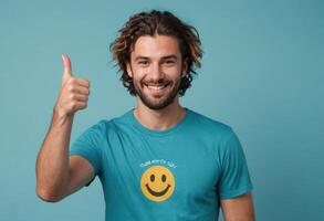 ai généré content homme dans smiley tee photo