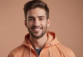 ai généré homme dans Extérieur veste avec une sourire photo