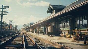 ai généré Japonais ancien train station photo