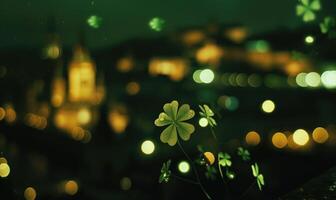 ai généré st. patrick's journée Contexte avec bokeh défocalisé lumières photo