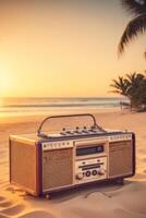 ai généré ancien radio sur le plage photo