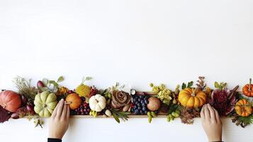 ai généré blanc Contexte avec des fruits et légumes, en bonne santé décédés concept photo