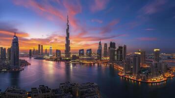 ai généré image de Dubai ville à nuit photo