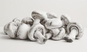 ai généré champignon champignons sur une blanc Contexte. monochrome image. fermer. photo