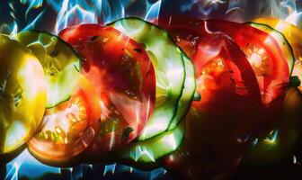 ai généré tranché des légumes avec texturé ombre et en dessous de l'eau. photo