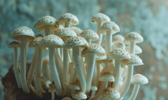 ai généré proche en haut de blanc Shimeji champignons, Shimeji champignon photo