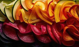 ai généré tranches de betteraves et Zucchini dans le forme de une fleur photo