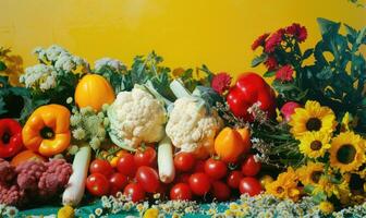 ai généré des fruits et des légumes comme Ingrédients dans cuisson. nourriture Contexte. photo