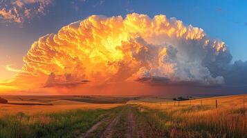 ai généré grand nuage dans ciel à le coucher du soleil photo