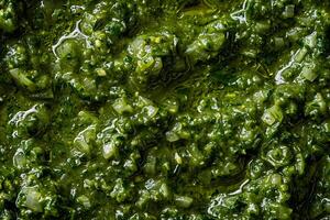 ai généré fermer vert algue texture avec bulles. photo