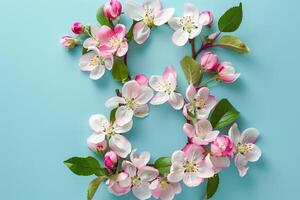 ai généré Pomme fleurs arrangé dans une circulaire modèle avec ai généré. photo