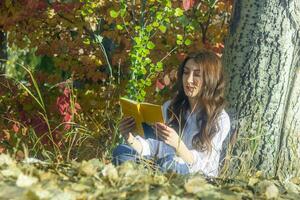 Jeune femme dans le jardin dans l'automne photo