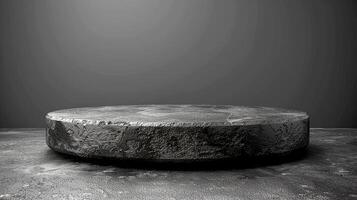 ai généré une noir et blanc photo de une rond pierre table