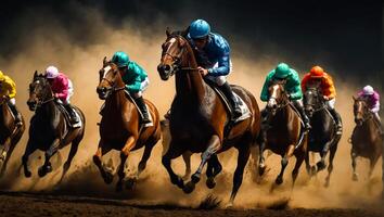 ai généré les chevaux avec cavaliers à le les courses photo