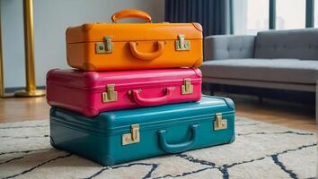 ai généré magnifique valise dans le appartement photo