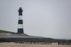 phare et plage sur le Escaut occidental dans breskens, la Zélande, le Pays-Bas photo