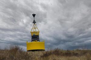 Jaune garçon sur terre sur dune photo