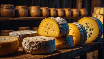 ai généré magnifique fromage dans une fromage usine, fermer photo