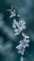 ai généré élégant Cerise fleurs branche dans serein réglage photo