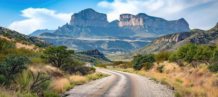 ai généré scénique Montagne route dans Texas photo