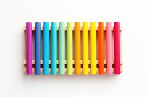 ai généré coloré en bois xylophone sur blanc Contexte photo