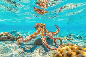 ai généré poulpe et corail récif dans le mer. photo