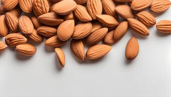 ai généré amandes sont épars sur une blanc surface photo