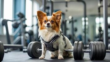 ai généré mignonne chien dans le Gym photo