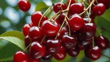 ai généré mûr cerises sur une branche photo