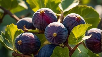 ai généré Frais mûr figues sur une branche fermer photo