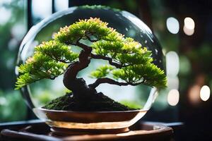 ai généré bonsaï arbre dans une verre bol photo