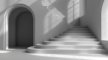ai généré 3d le rendu de une blanc escalier dans une pièce photo