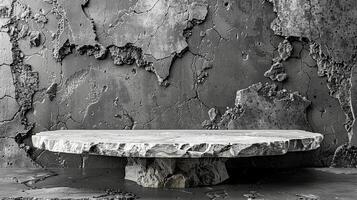 ai généré une marbre table dans de face de une mur avec peeling peindre photo