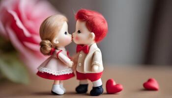 ai généré une couple de figurines de une garçon et fille embrasser photo