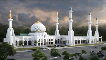 ai généré une grand blanc mosquée avec une grand dôme photo